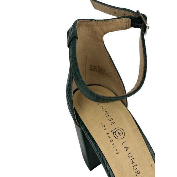 CHINESE LAUNDRY OPEN TOE ANKLE STRAP GREEN CROCODILE EMBOSSED SANDAL HEELS - Picture 7 of 8